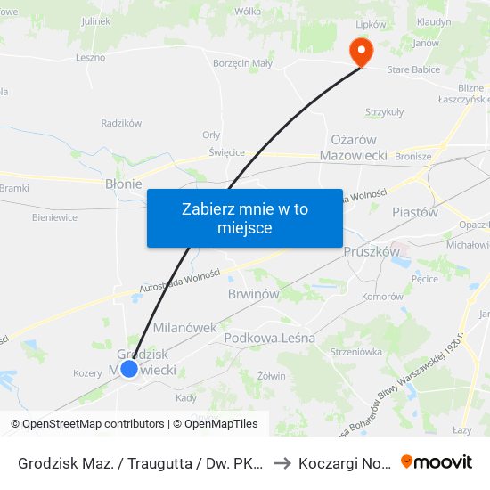 Grodzisk Maz. / Traugutta / Dw. PKP 01 to Koczargi Nowe map