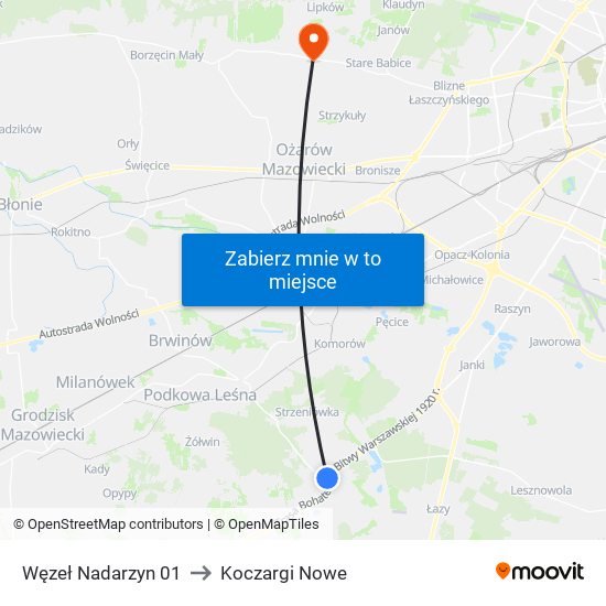 Węzeł Nadarzyn 01 to Koczargi Nowe map