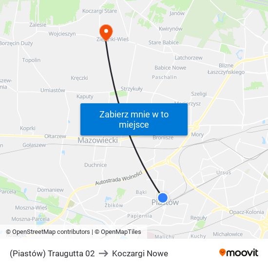 (Piastów) Traugutta 02 to Koczargi Nowe map