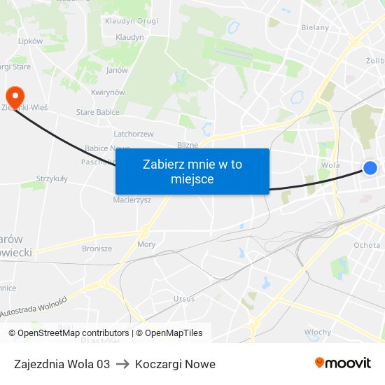 Zajezdnia Wola 03 to Koczargi Nowe map