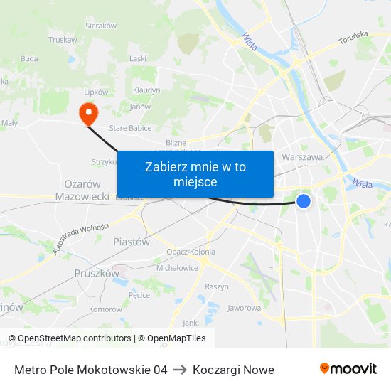 Metro Pole Mokotowskie 04 to Koczargi Nowe map