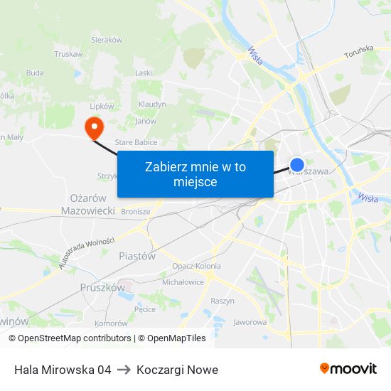 Hala Mirowska to Koczargi Nowe map