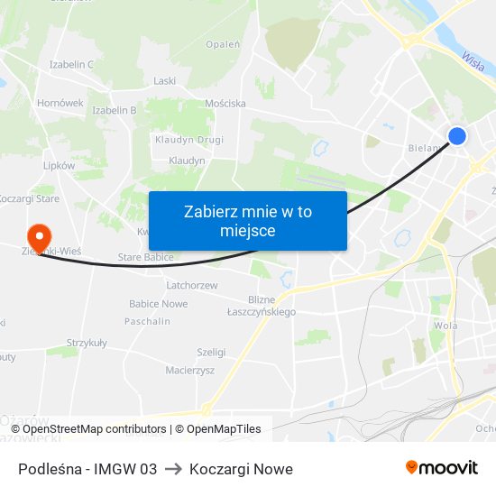 Podleśna-Imgw to Koczargi Nowe map