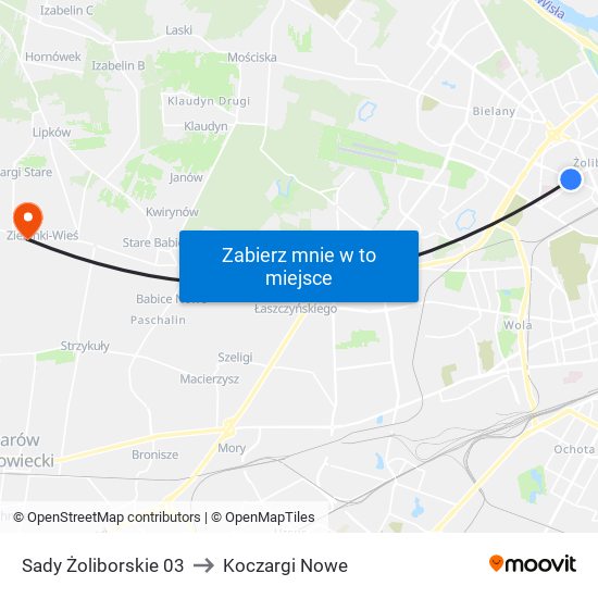 Sady Żoliborskie 03 to Koczargi Nowe map