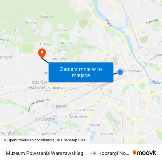 Muzeum Powstania Warszawskiego 06 to Koczargi Nowe map