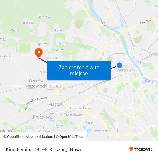 Kino Femina to Koczargi Nowe map