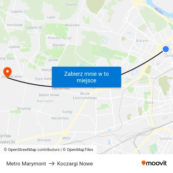 Metro Marymont to Koczargi Nowe map