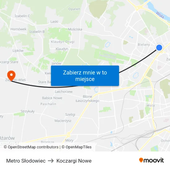 Metro Słodowiec to Koczargi Nowe map