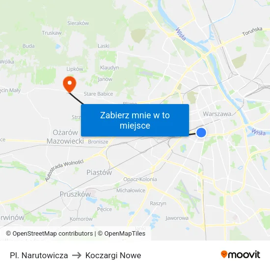 Pl. Narutowicza to Koczargi Nowe map
