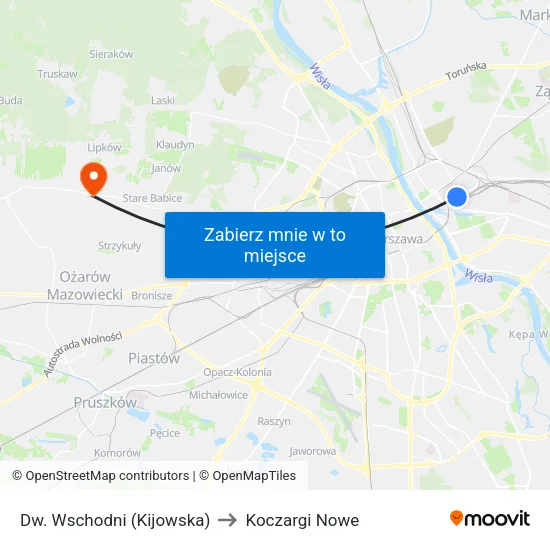 Dw. Wschodni (Kijowska) to Koczargi Nowe map