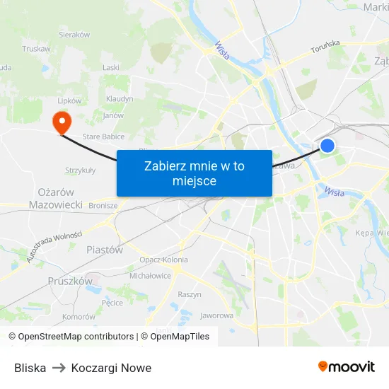 Bliska to Koczargi Nowe map
