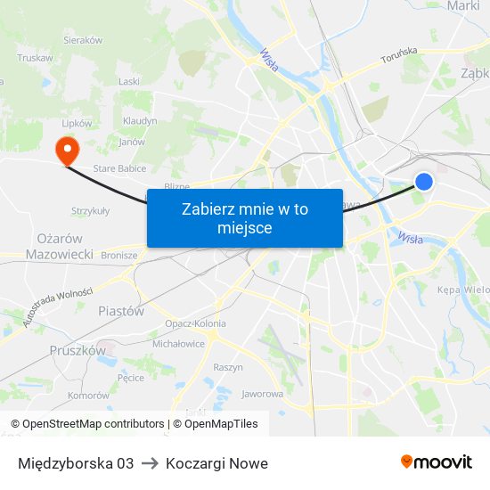 Międzyborska 03 to Koczargi Nowe map