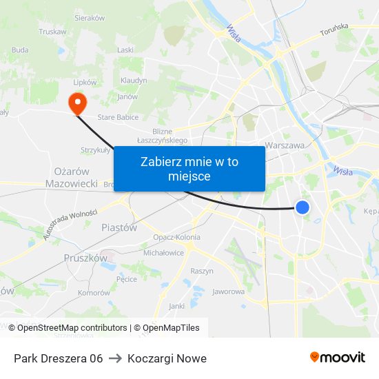 Park Dreszera to Koczargi Nowe map