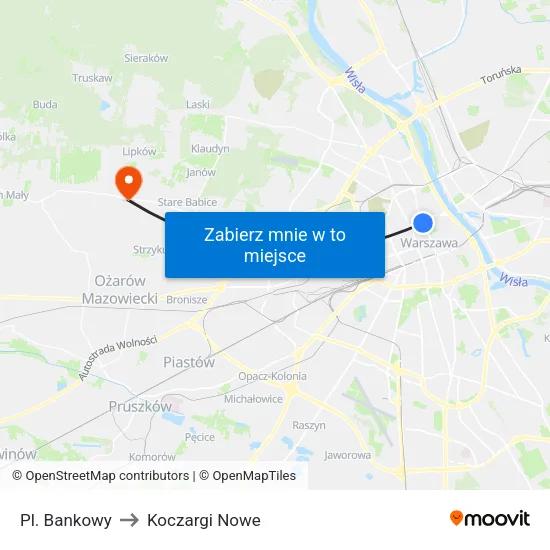 Pl. Bankowy to Koczargi Nowe map