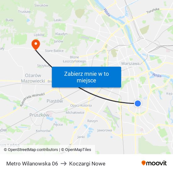 Metro Wilanowska 06 to Koczargi Nowe map