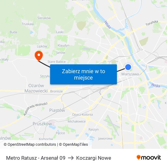 Metro Ratusz - Arsenał 09 to Koczargi Nowe map