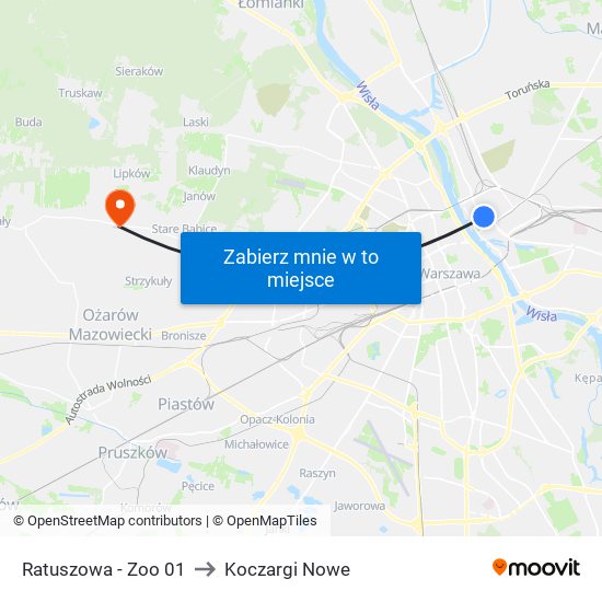 Ratuszowa-Zoo to Koczargi Nowe map