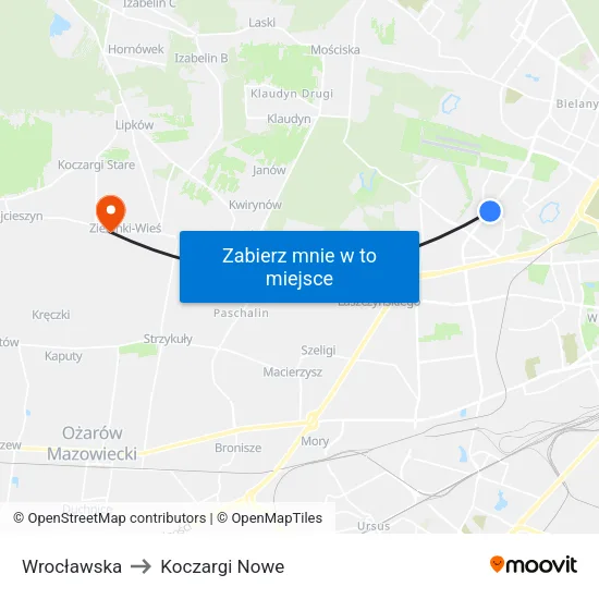 Wrocławska to Koczargi Nowe map