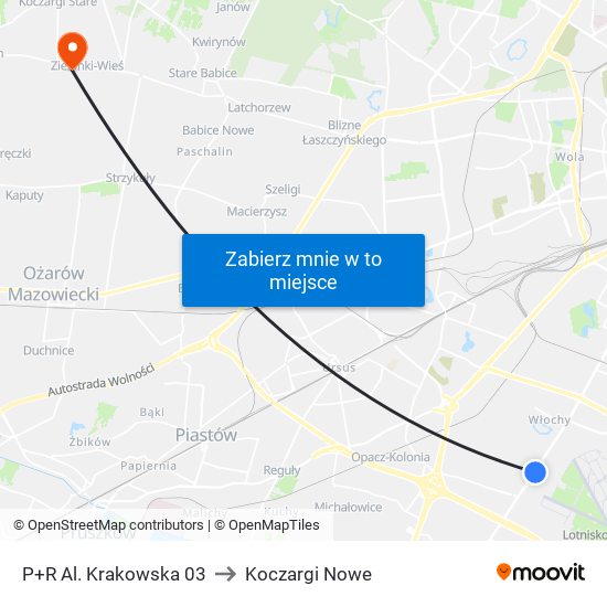 P+R Al. Krakowska 03 to Koczargi Nowe map