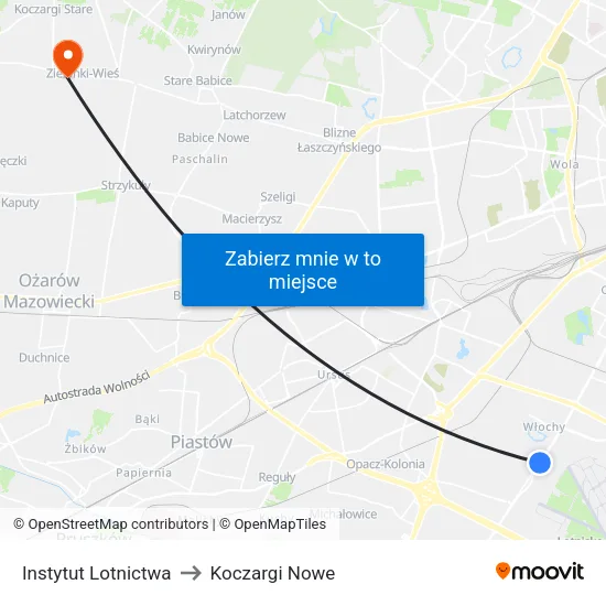 Instytut Lotnictwa to Koczargi Nowe map