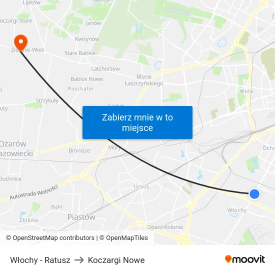 Włochy - Ratusz to Koczargi Nowe map
