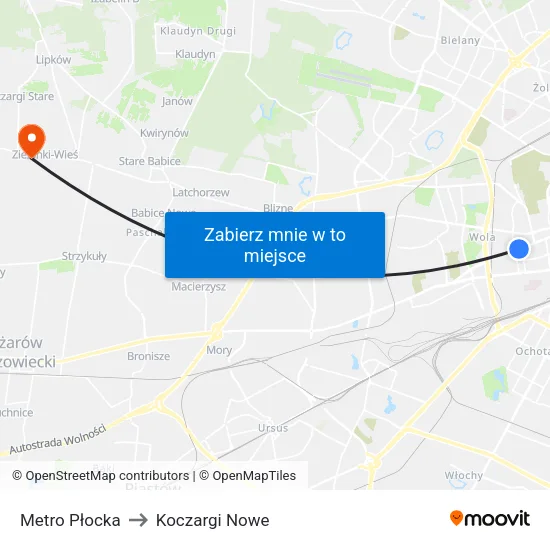 Metro Płocka to Koczargi Nowe map