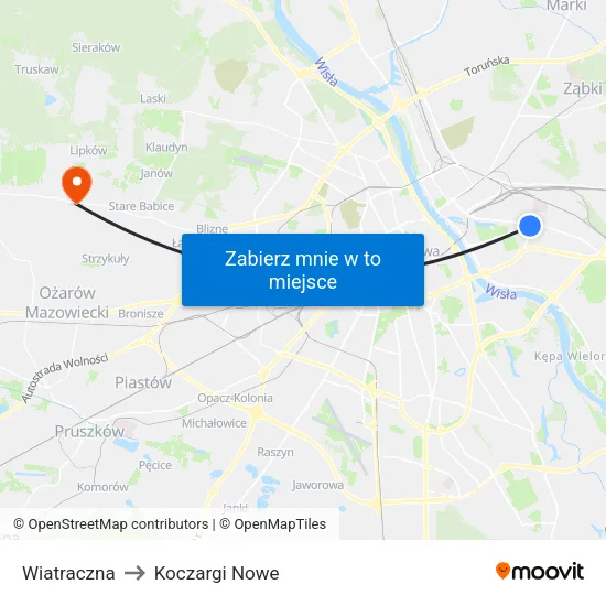 Wiatraczna to Koczargi Nowe map