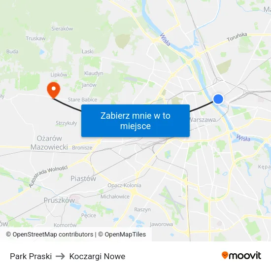 Park Praski to Koczargi Nowe map