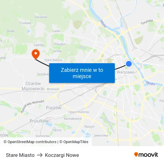 Stare Miasto to Koczargi Nowe map