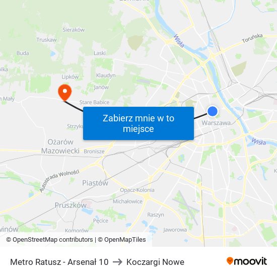 Metro Ratusz - Arsenał 10 to Koczargi Nowe map