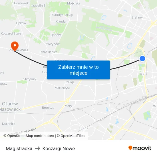 Magistracka to Koczargi Nowe map