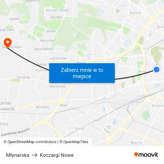 Młynarska to Koczargi Nowe map