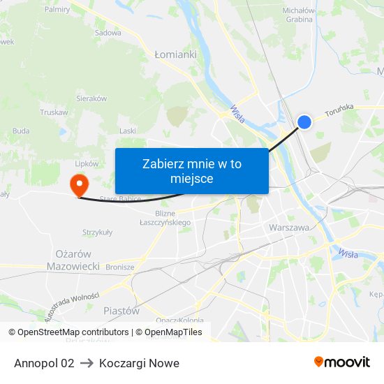 Annopol 02 to Koczargi Nowe map