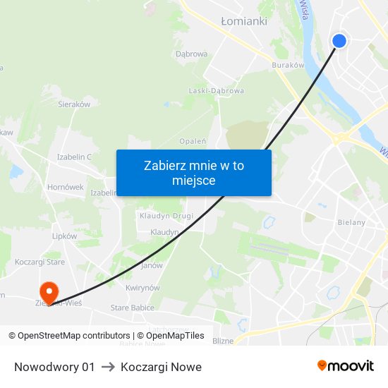 Nowodwory to Koczargi Nowe map