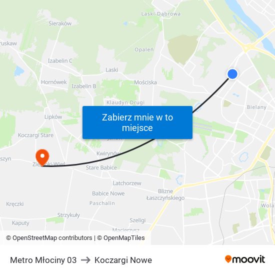 Metro Młociny 03 to Koczargi Nowe map