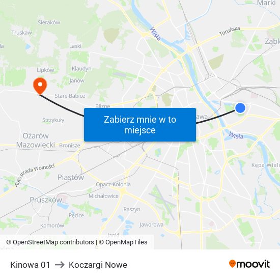 Kinowa 01 to Koczargi Nowe map