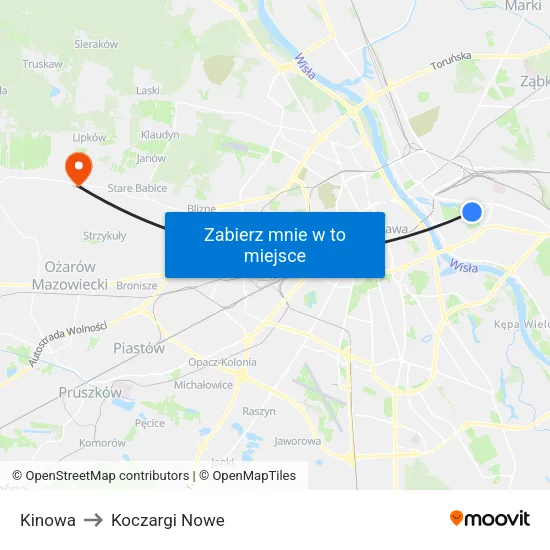 Kinowa to Koczargi Nowe map