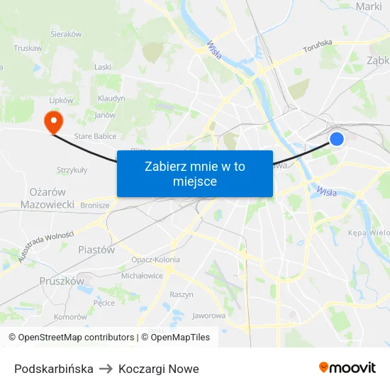 Podskarbińska to Koczargi Nowe map