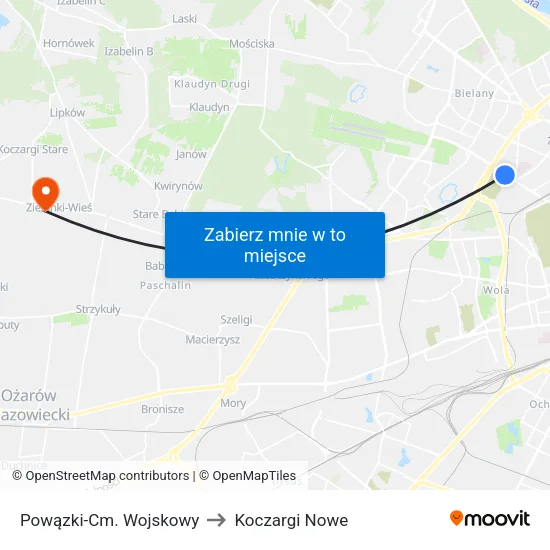 Powązki - Cm. Wojskowy to Koczargi Nowe map