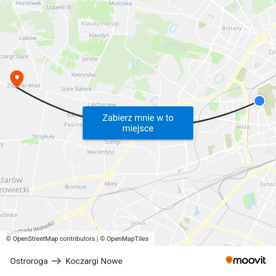 Ostroroga to Koczargi Nowe map