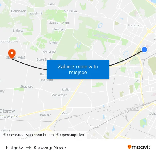 Elbląska to Koczargi Nowe map