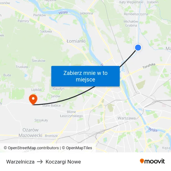 Warzelnicza to Koczargi Nowe map