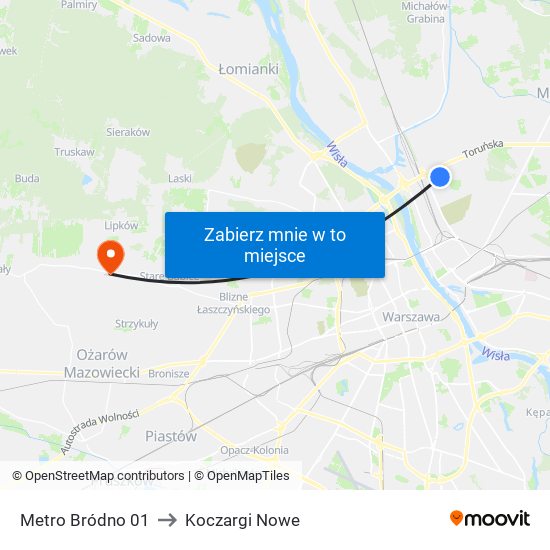 Metro Bródno 01 to Koczargi Nowe map