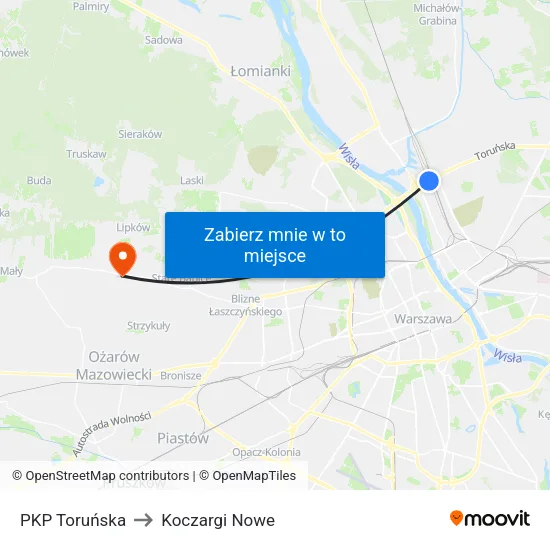 PKP Toruńska to Koczargi Nowe map