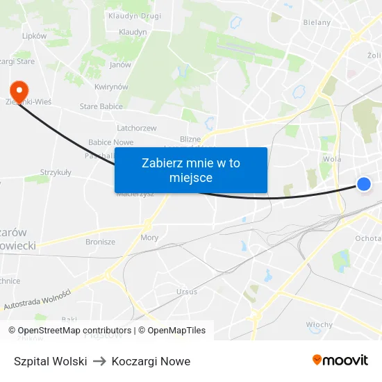 Szpital Wolski to Koczargi Nowe map