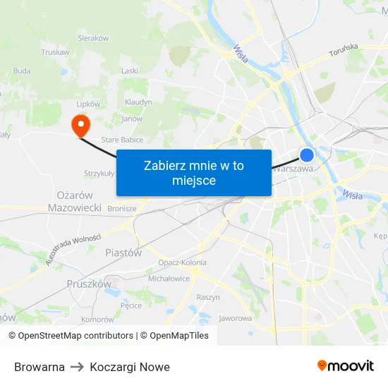 Browarna to Koczargi Nowe map