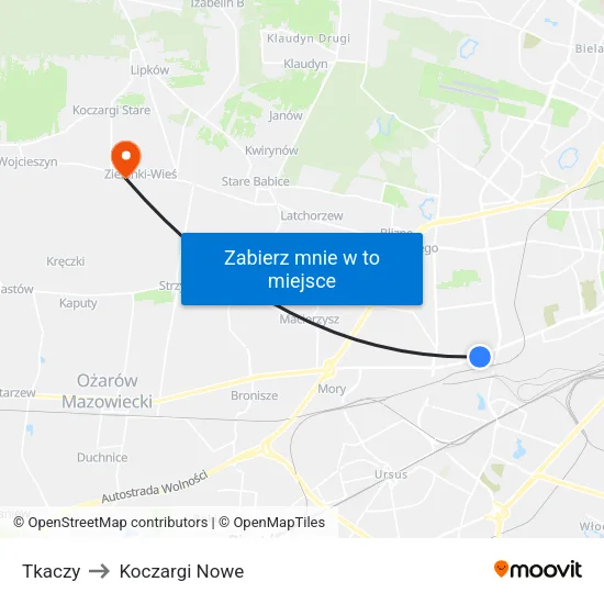 Tkaczy to Koczargi Nowe map
