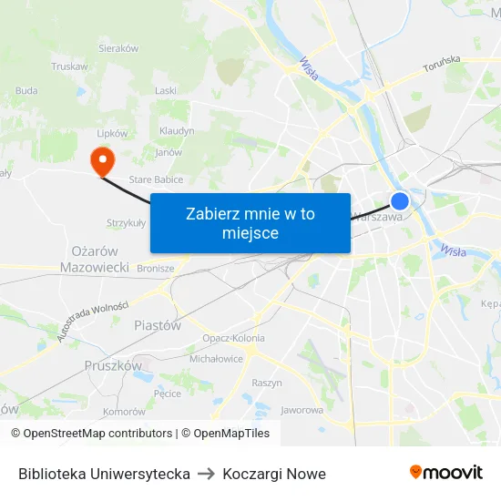 Biblioteka Uniwersytecka to Koczargi Nowe map