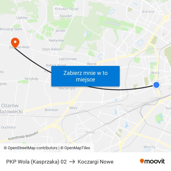 PKP Wola (Kasprzaka) 02 to Koczargi Nowe map