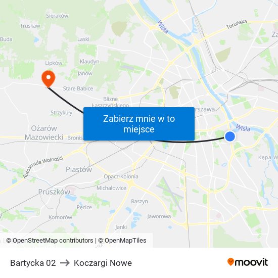 Bartycka to Koczargi Nowe map